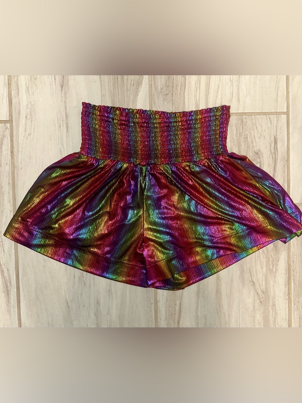 TCEC Rainbow Metallic Smocked Waist Women’s Shorts